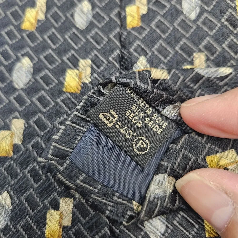Ermenegildo Zegna Black Gold Rectangle Oval Geometric Tie Career Wedding 59.5x4